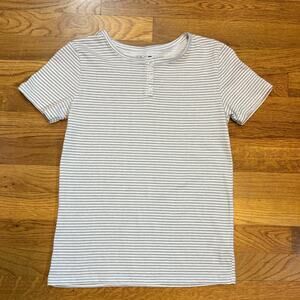Joe’s Jeans Kids Boys 10 Striped Gray White Short Sleeve Crewneck Button T-shirt